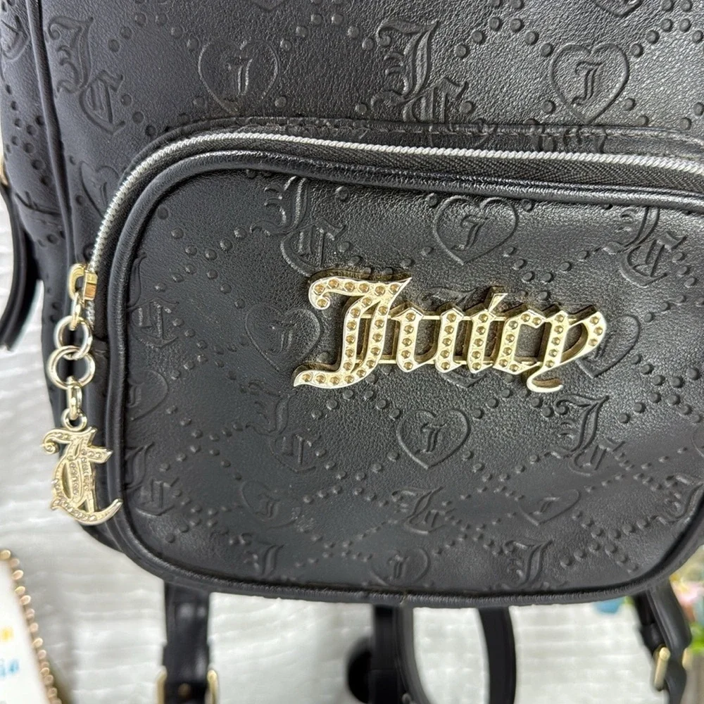(E4) Juicy Couture Black Backpack with Gold Accents - Picture 2 of 16